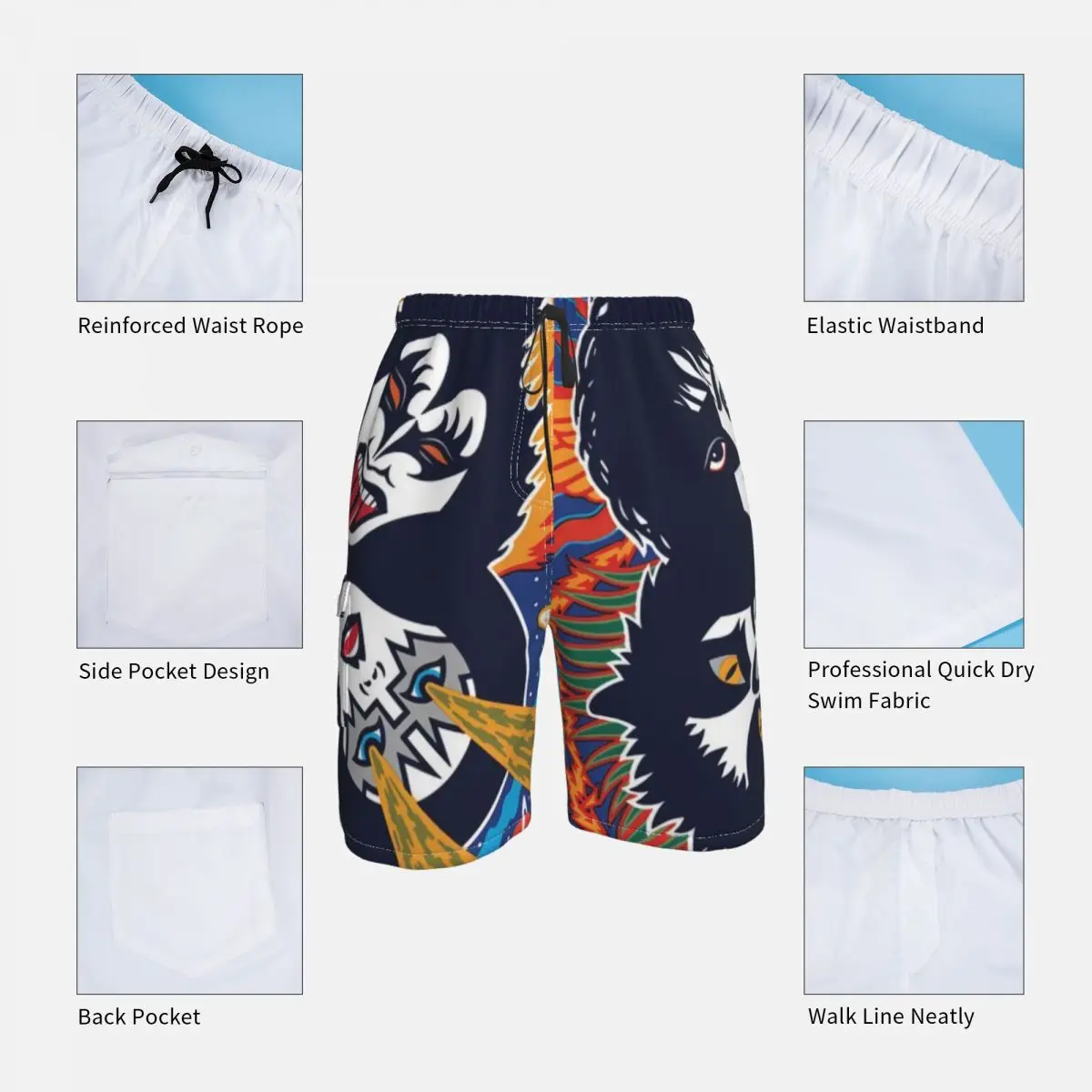 Kiss Band Board Shorts Kiss Music, cómodos pantalones cortos de playa, bañadores personalizados de talla grande para hombre, regalo de cumpleaños