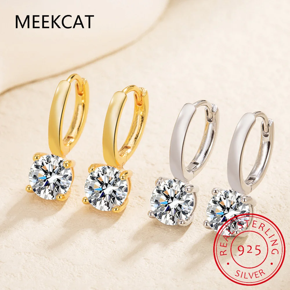 

Серьги-кольца с муассанитом, 100% настоящее серебро 925 пробы, 6,5 мм, цвет D, одинарный камень, U-образные серьги с четырьмя когтями для женщин