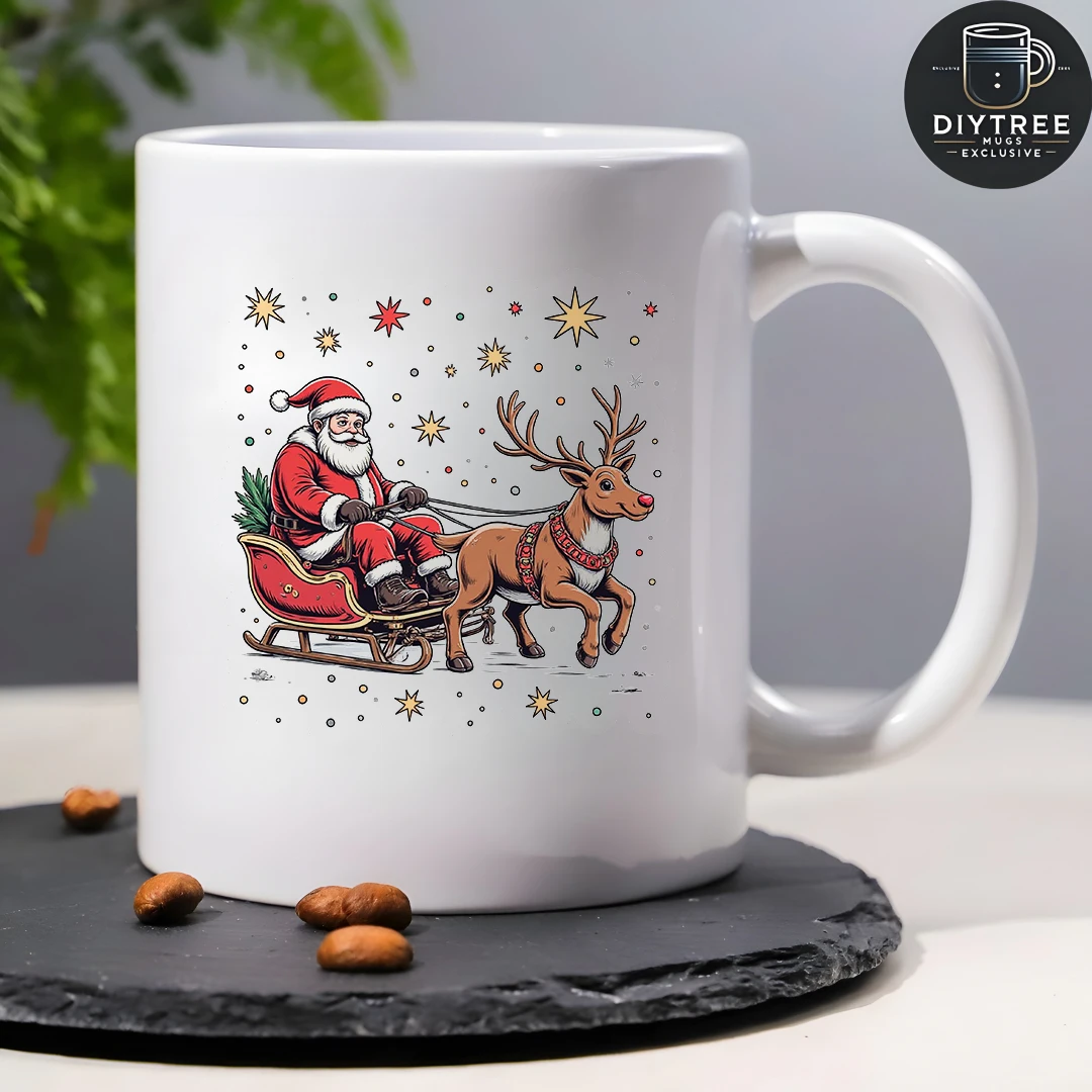 كوب 11 أونصة + رسم توضيحي مزلقة الرنة سانتا كلوز كرتونية + هدية عيد الميلاد للأطفال كوب ماء كوب قهوة للمكتب العائلي