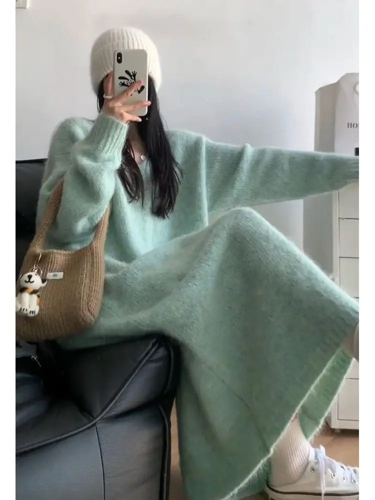 

Knee Length Pullover Fashion Sweaters Jumpers Women Unique Double-Breasted Mid-Length Festive Gentlewoman Knits Ruffled Flap Ins