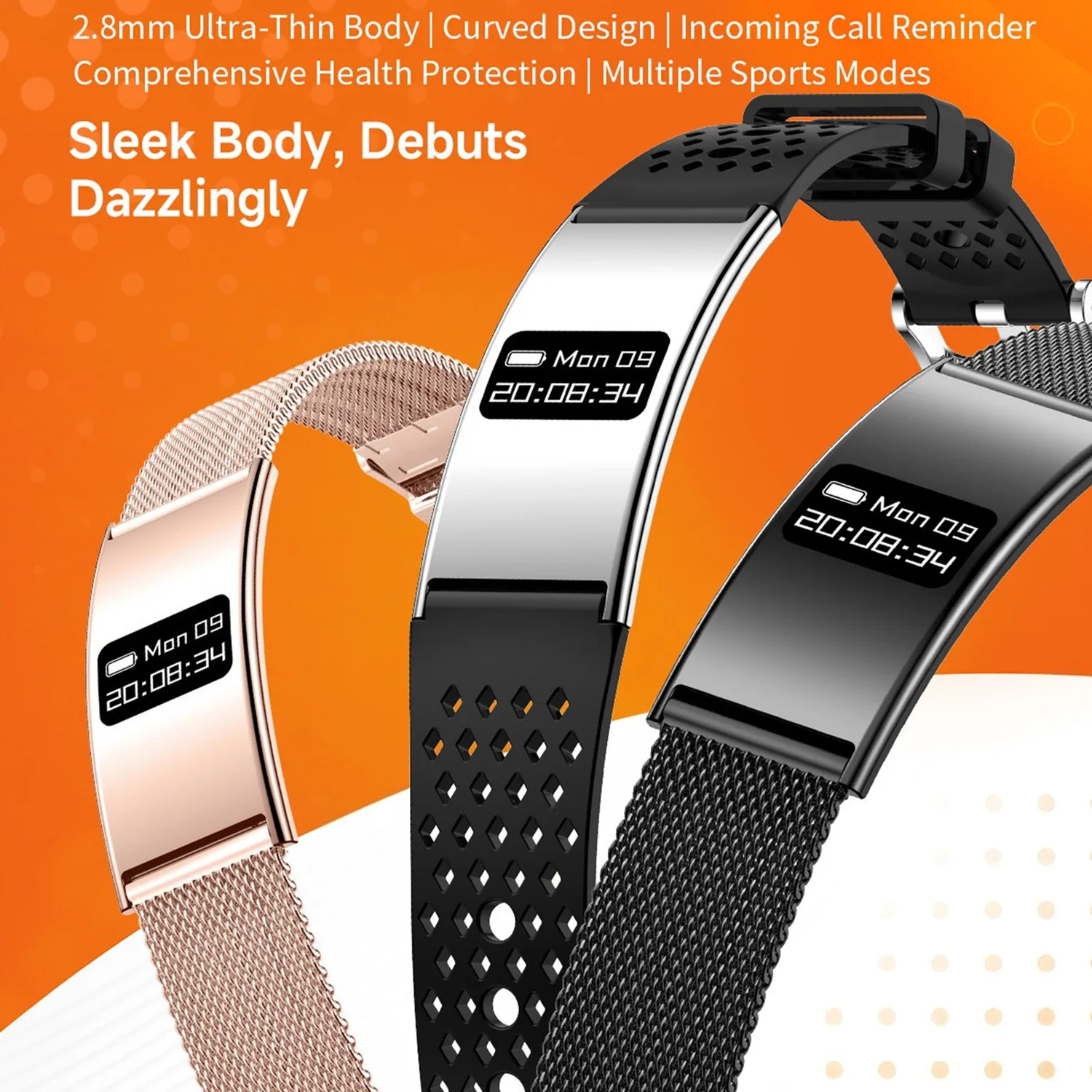 Ultra Thin Waterproof Smart Bracelet Heart Rate Sleep Blood Oxygen Health Monitoring Watch Sports Wristband Man Woman Smartwatch