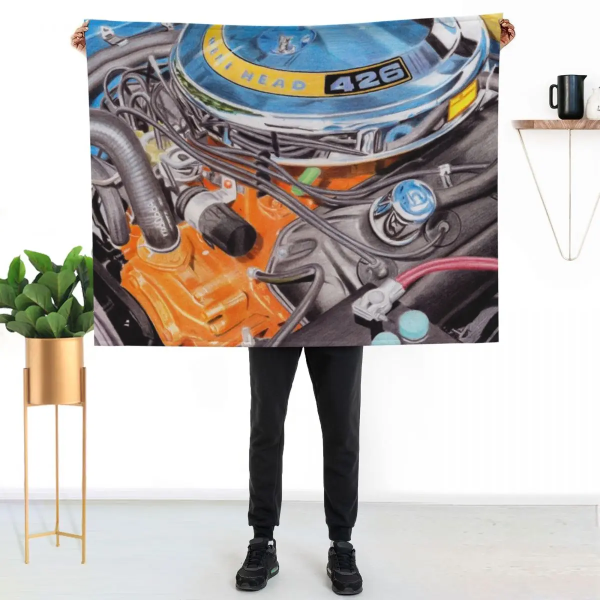426 Engine Throw Blanket Retros Soft Plush Plaid Hairy Plaid Winter beds Bed Blankets
