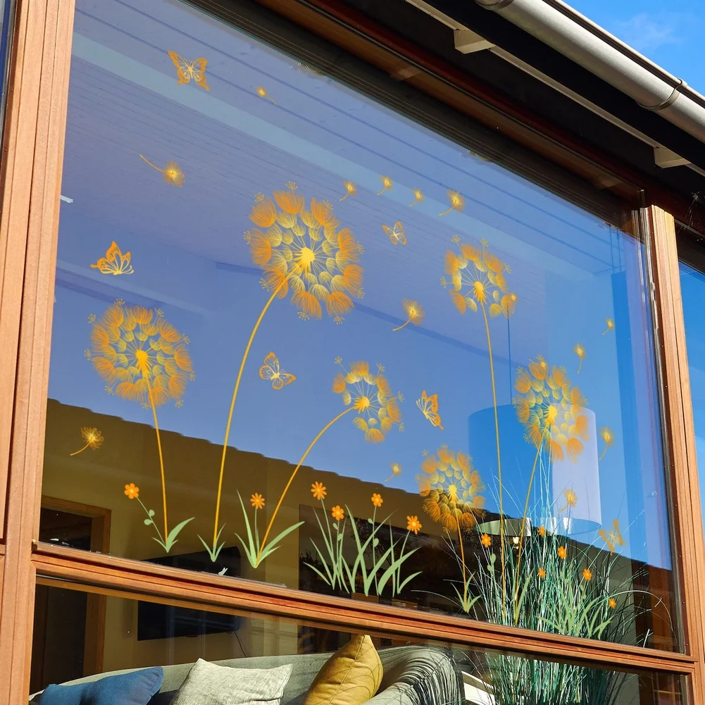 1 set of 6 dandelion floral static clings PVC for windows doors mirrors For Home office decor modern interior styling