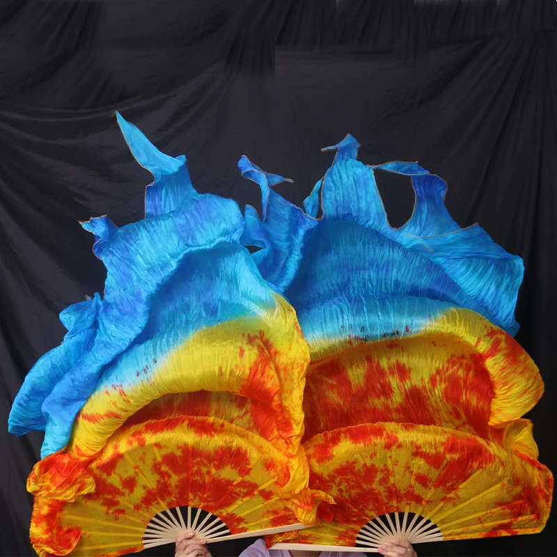 Dyed 100% Pure Natural Silk Fan Veils for Women Belly Dance Performance Fan Belly Dance Costumes and Accessories A Pair 180*114