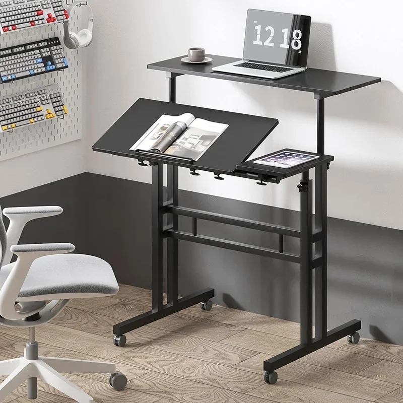 Mobile Standing Desk, Portable Stand Up Desk, Small Adjustable Standing Desk Converter with Wheels Home Office Workstation