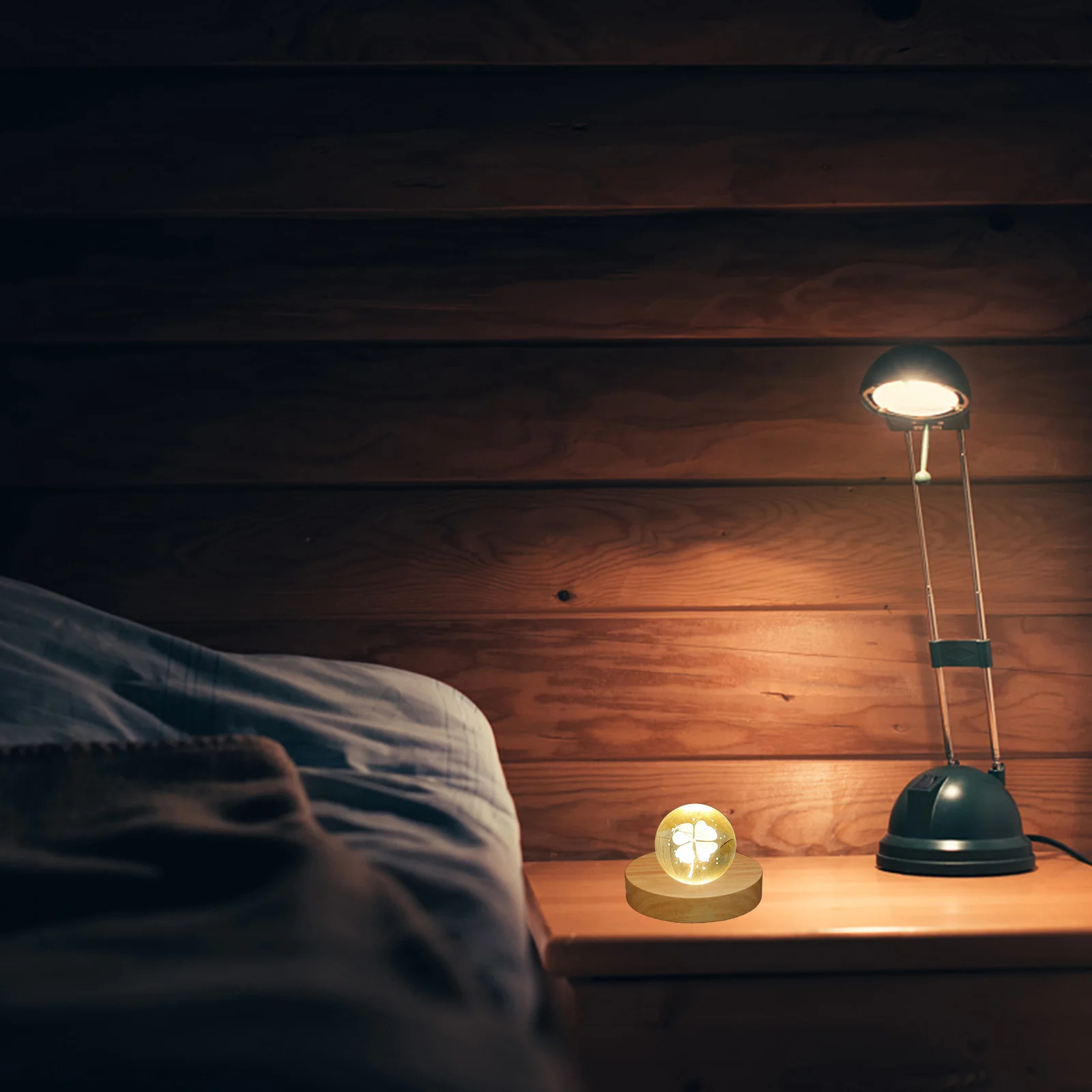 Base de pantalla de luz LED de madera, soporte de esfera de cristal alimentado por USB, Base de pantalla LED de ambiente suave y cálido, 2 uds.