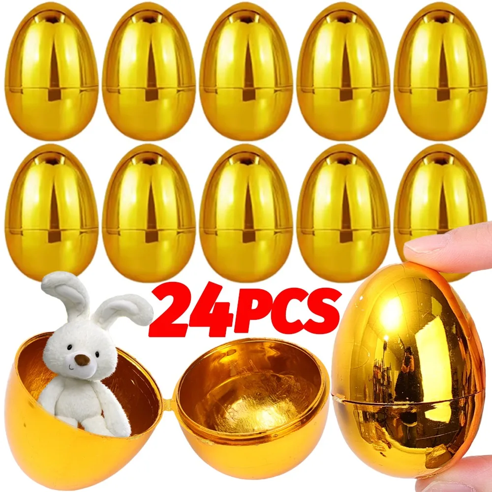 24/6PCS Golden Easter Eggs Plastic Empty Easter Egg Party Yard Game Prizes Supplies Children's Toys DIY Easter Home Decoration