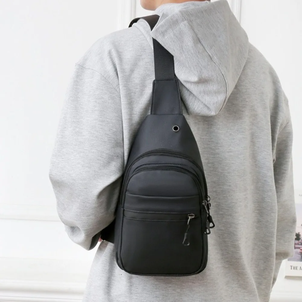 

Square Men Chest Bag Multi-functional Solid Color Nylon Crossbody Bag Single Shoulder Large Capacity Phone Pouch Bag Business