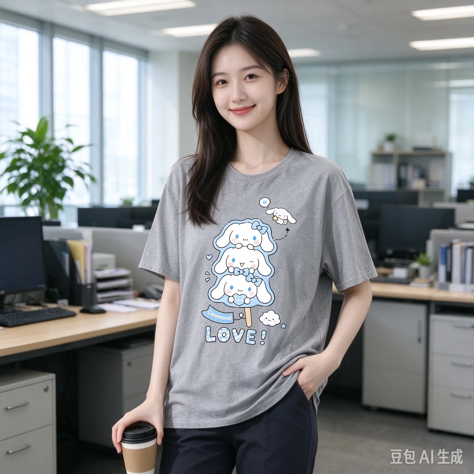 Korean-Style Women's Short-Sleeve Top – Cute Cinnamoroll Print – Versatile Casual & Athletic T-Shirt for Work and Daily Wear