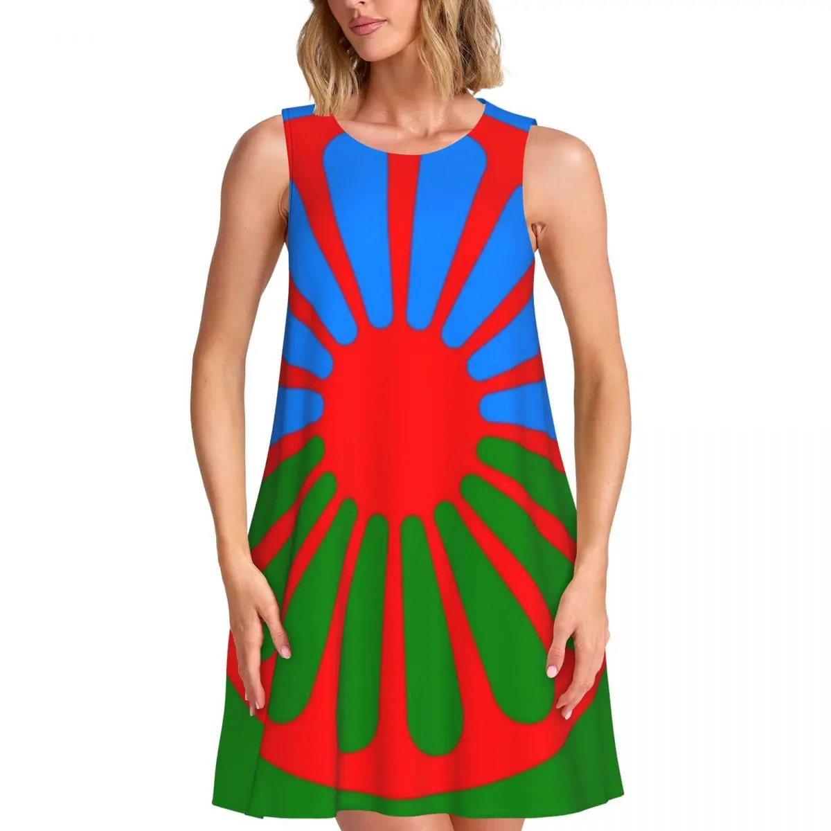 Vestido de verano con estampado de bandera gitana Romany para mujer, vestido informal de manga corta con cuello redondo, vestidos holgados para fin de semana y vacaciones