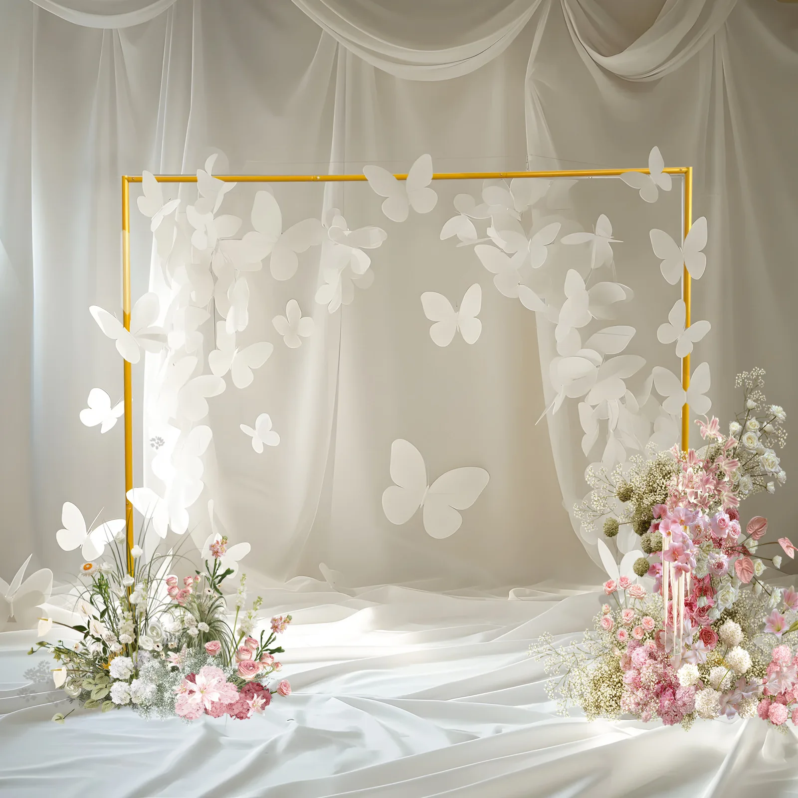 Arco nuziale 2x2m/3x3m, struttura in metallo quadrata per fondale da giardino, telaio rettangolare in metallo resistente con base per cerimonie, feste e decorazioni nuziali