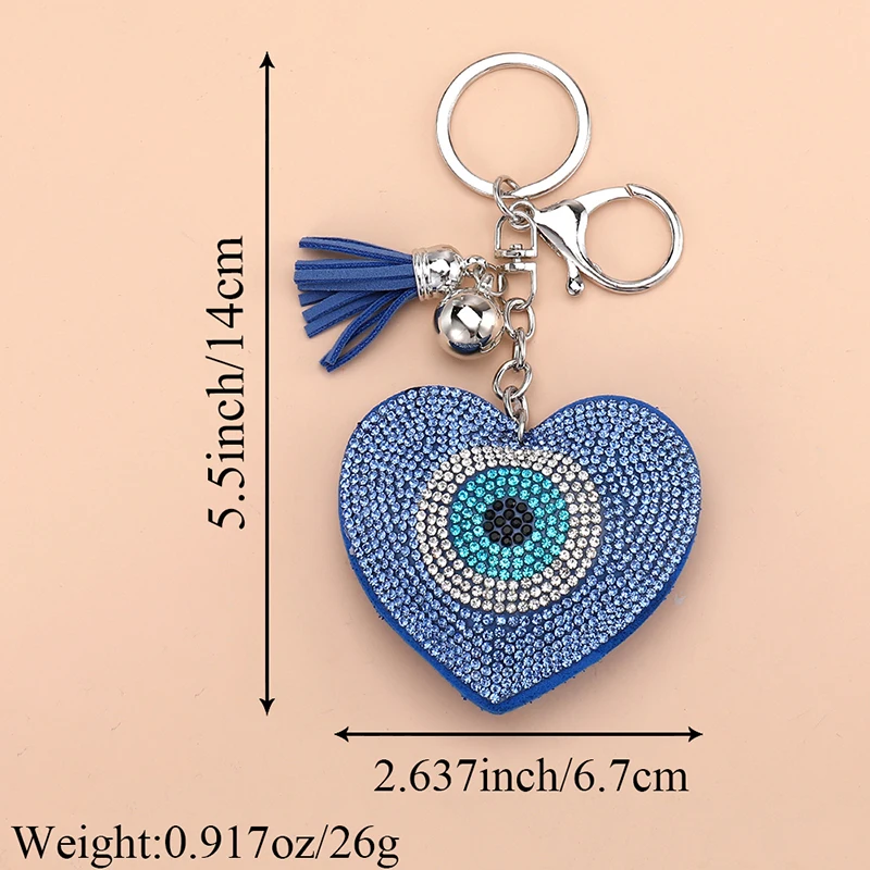 Zircon Luxury Round Heart Blue Eye Tassel Keychains For Friend Couple New Blingbling Crystal Ball Evil Eye Bag Box Car Key Ring
