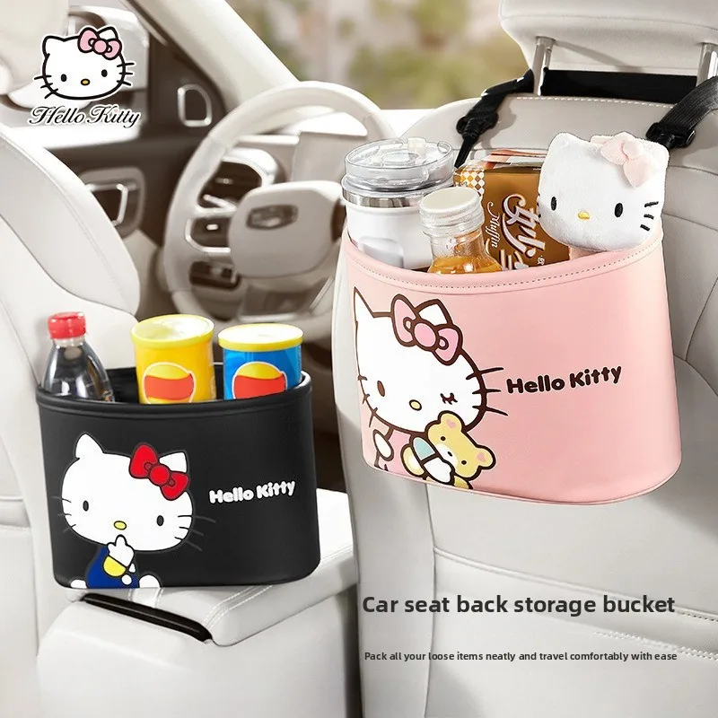 

Hello Kitty Car Organizer Hanging Seat Back Storage Bag Portable Trash Bin Tissue Holder for Vehicle Interior Decoration Gift