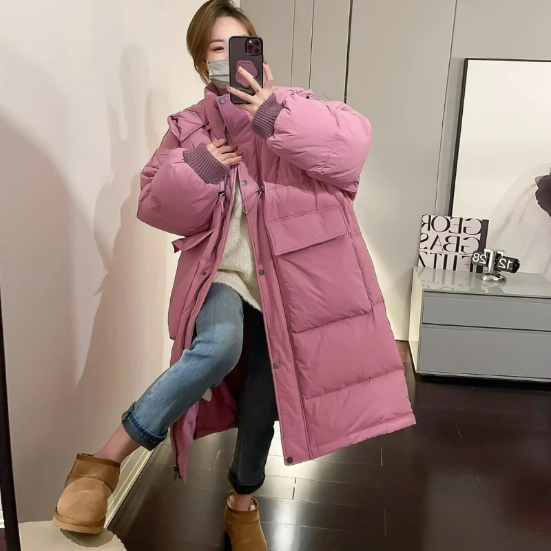 

Осень-зима 2026, новый тренд, корейская версия, белый утиный пух, пуховик для женщин, свободная и универсальная толстая куртка с капюшоном, модная