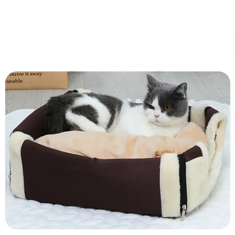 Hanpanda Four Seasons Universal Portable 16 Kinds Printings Pet Litter Semi-enclosed Cat 3d Plush Removable&Washable Villa Tent