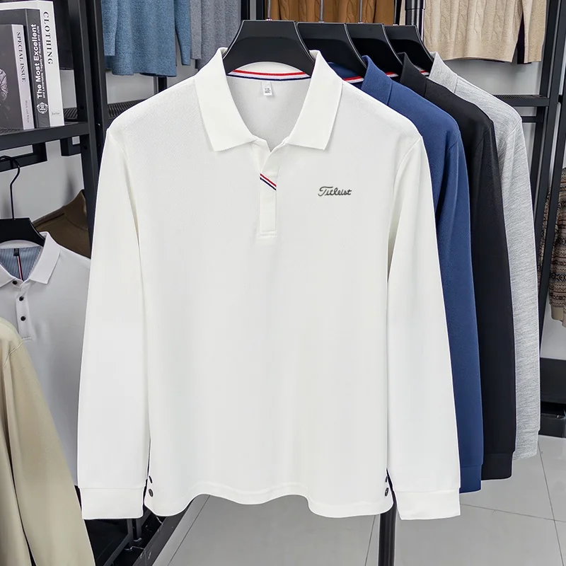 Trendiges Frühling-Herbst-Komfort-Herren-Polohemd mit Print, Original Warmes Einfarbiges Langarm-T-Shirt, Lässige Pendler-Herrenbekleidung – Detail 5