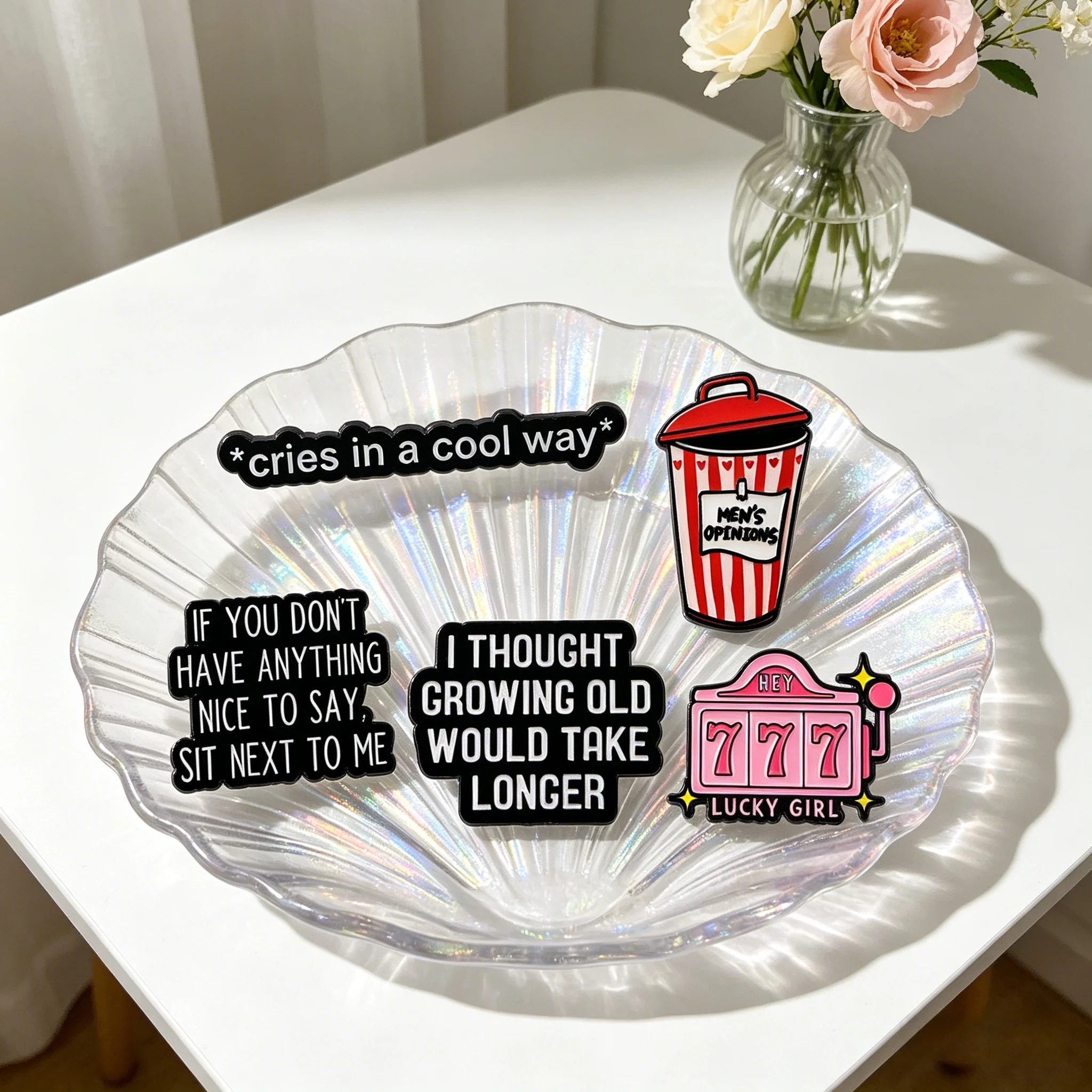Feminist Quotes Enamel Pins 777 Lucky Number Lucky Girl Brooch Lapel Pin Badge on Clothing Accessories Fashion Jewelry Gifts