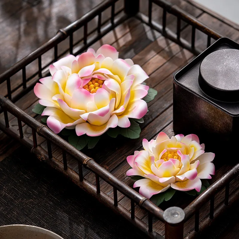 

PINNY Ceramic Peony Incense Holder Ornament Zen Floral Decoration Handmade Tea Ceremony Accessories Stick Incense Burner