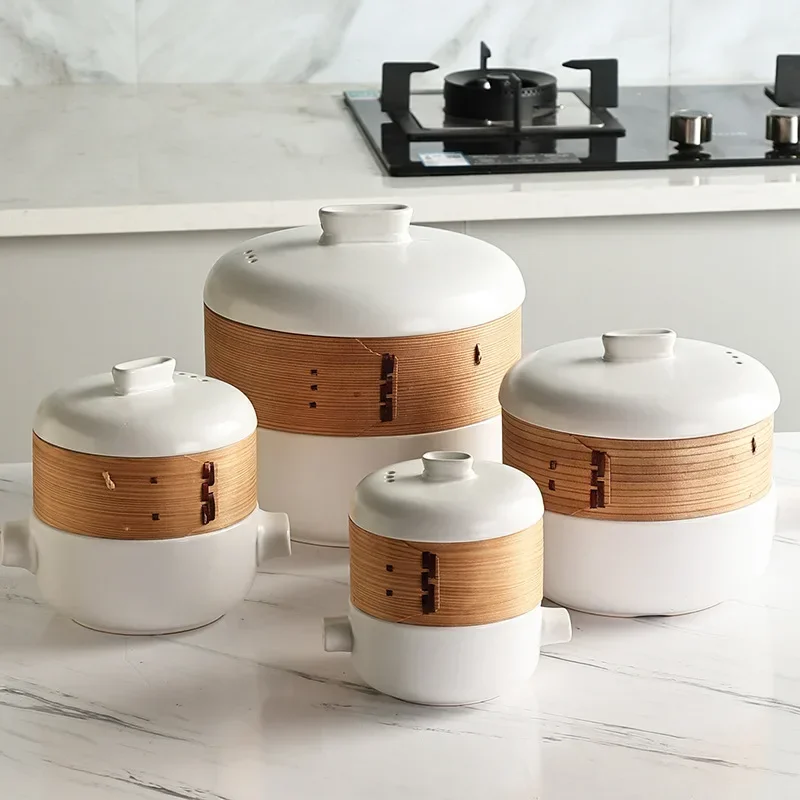 Japanese Style Steamer Casserole With Steamer Drawer Soup Pot Stew Pot Bamboo Multilayer Hotel Household Ceramic Casserole
