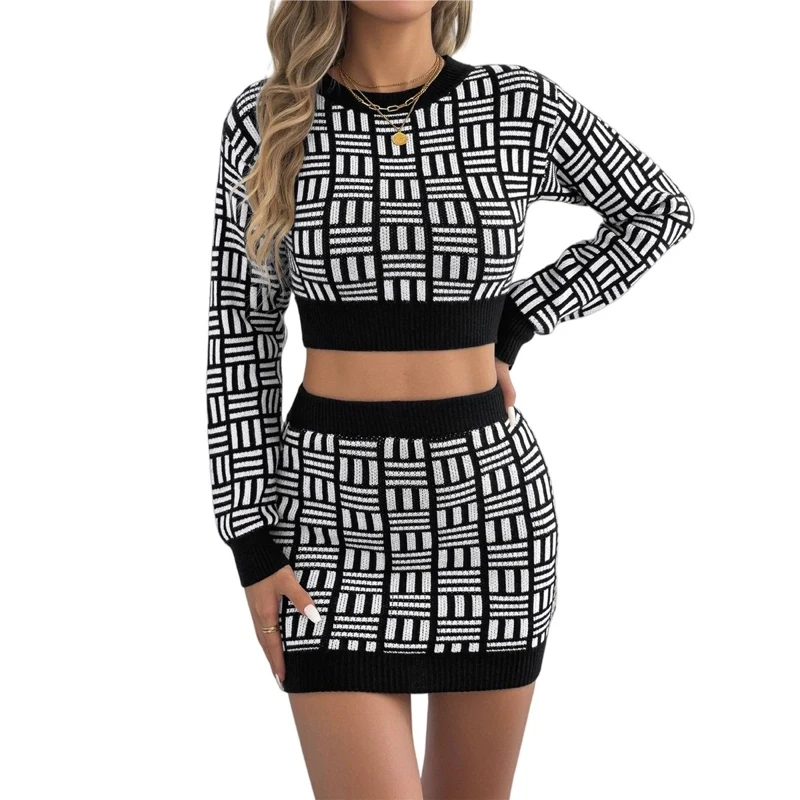 Women's Skirt Set Trendy Color Block Bodycon Cropped Short Casual Fashion Elegant Stylish Lightweight