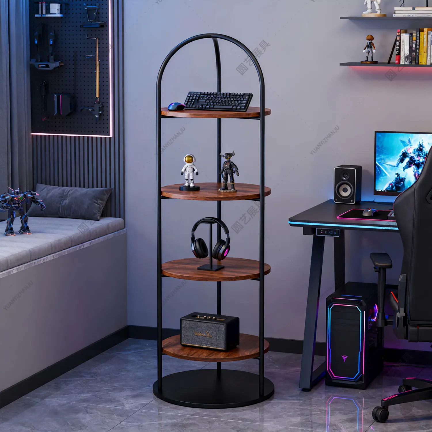 Living room snack storage iron  multi-layer floor-to-ceiling household  figure display shelf e-sports style book