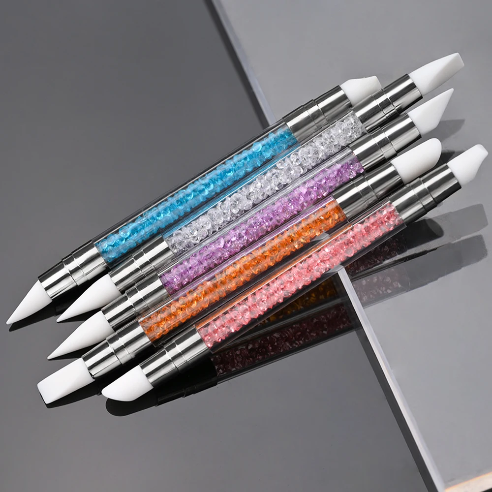 Dual Silicone Sculpture Dotting Pen 5Pcs/Set Rhinestone/Nail Powder/Acrylic Carving Pen Silicone Head Brush Dotting Tools Kits