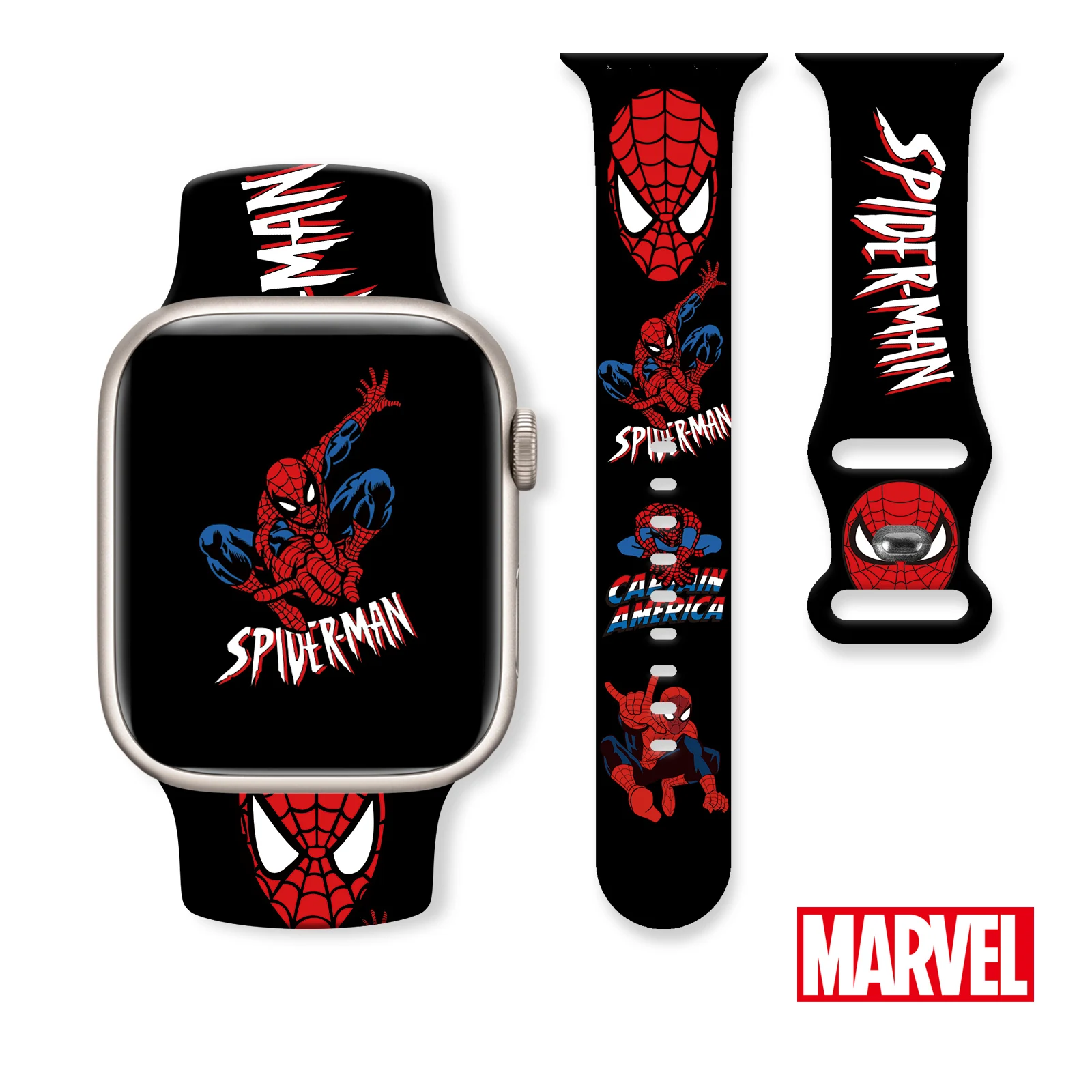 

Marvel Spider-Man Printed Strap for Apple Watch 11 10 9 8 SE Silicone Band Replaceable Watchband for iWatch 46mm 44mm 42mm 41mm