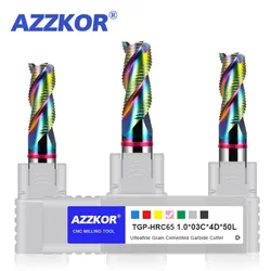 AZZKOR TGP-HRC65 DCL- Colorful Coating 3-Flute Aluminium Roughing Milling Cutter Tungsten Steel Carbide CNC Rough Endmill Tools