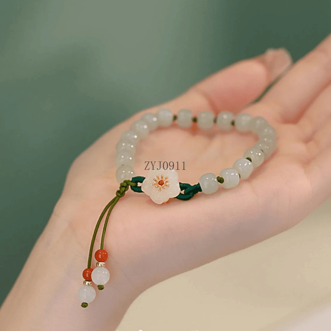 สร้อยข้อมือ Begonia Qinyuanchun ดอกพีชขนาดเล็กหยกลูกปัด Transshipment สไตล์แห่งชาติโซ่สไตล์โบราณ