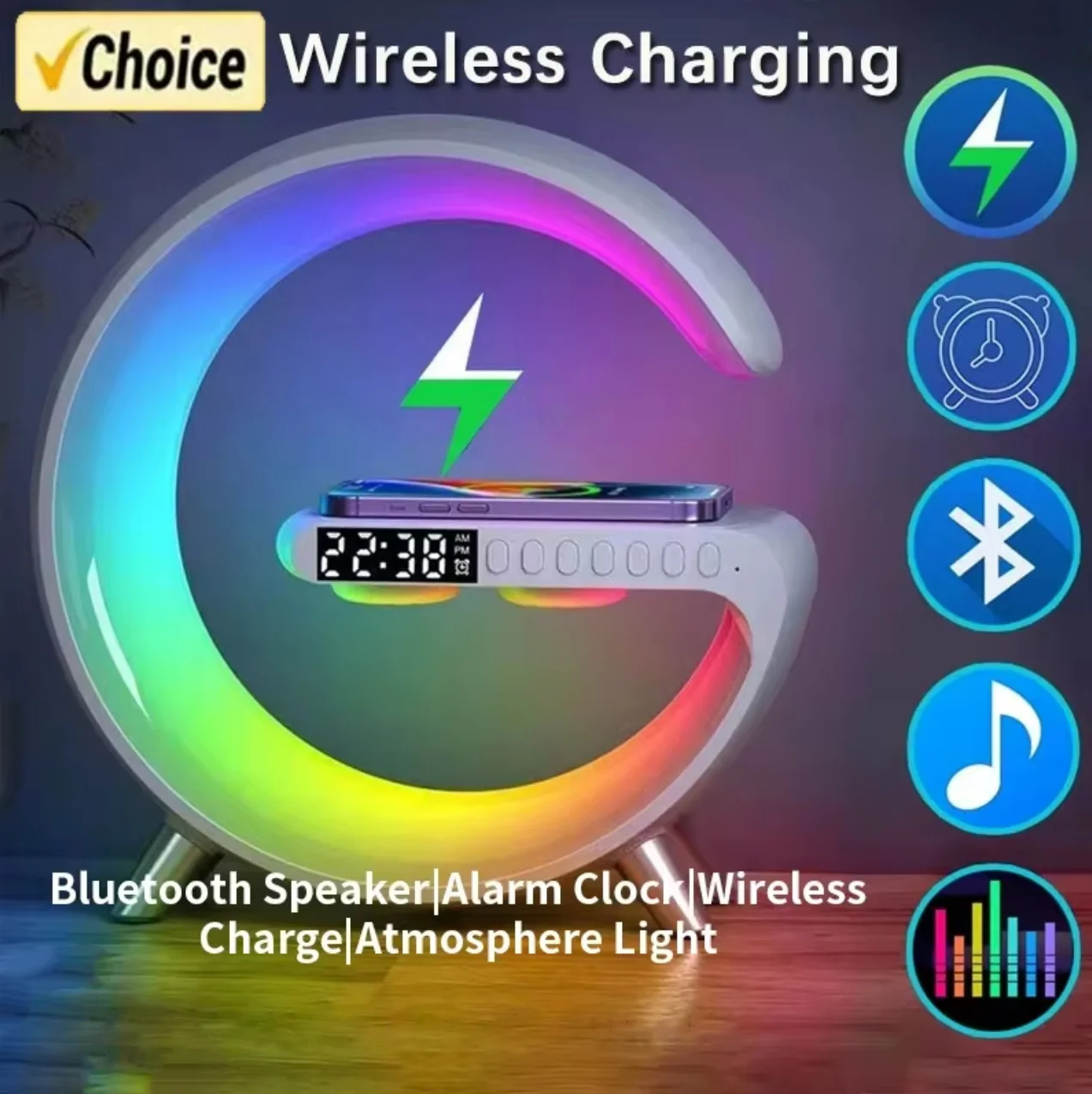 Multifunction Wireless Charger Pad Stand Speaker TF RGB Night Light 15W Fast Charging Station For Phone