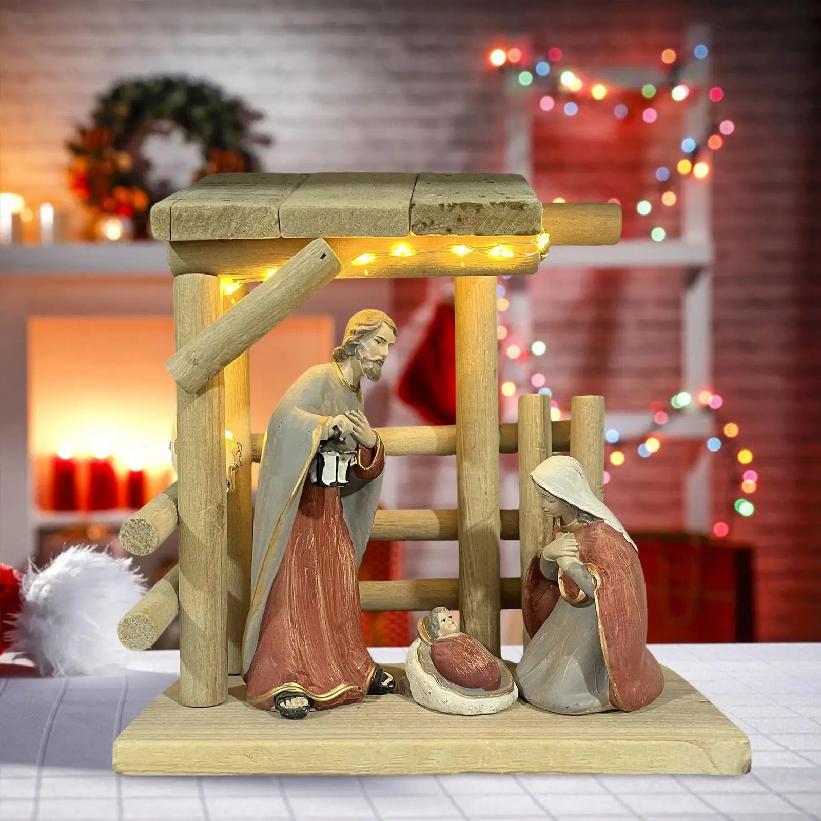 Christmas Nativity Scene Statue with Light Centerpiece Fine Craftsmanship Jesus