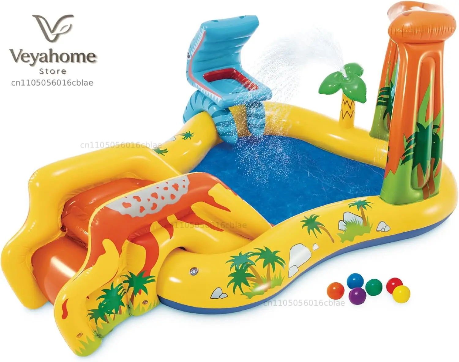 Intex Inflatable Dinosaur Play Center Outdoor Playhouse Inflatable Water Park with Kid Pool Slide, Water Sprayer