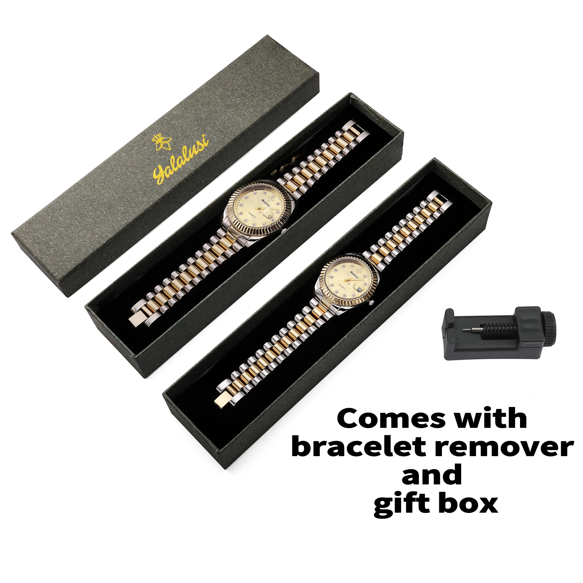 Yalalusi Merk 2024 Nieuwe Hete Verkoop Gouden Luxe Paar Horloge Doos Remover Valentijn 'S Gift Ion Vacuüm Plating