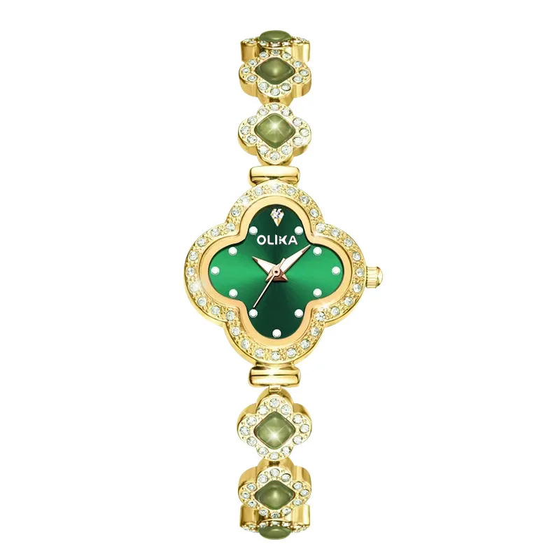 Vendita calda orologio quadrifoglio femminile braccialetto gioielli calcedonio moda orologi da donna luminoso impermeabile di alta qualità