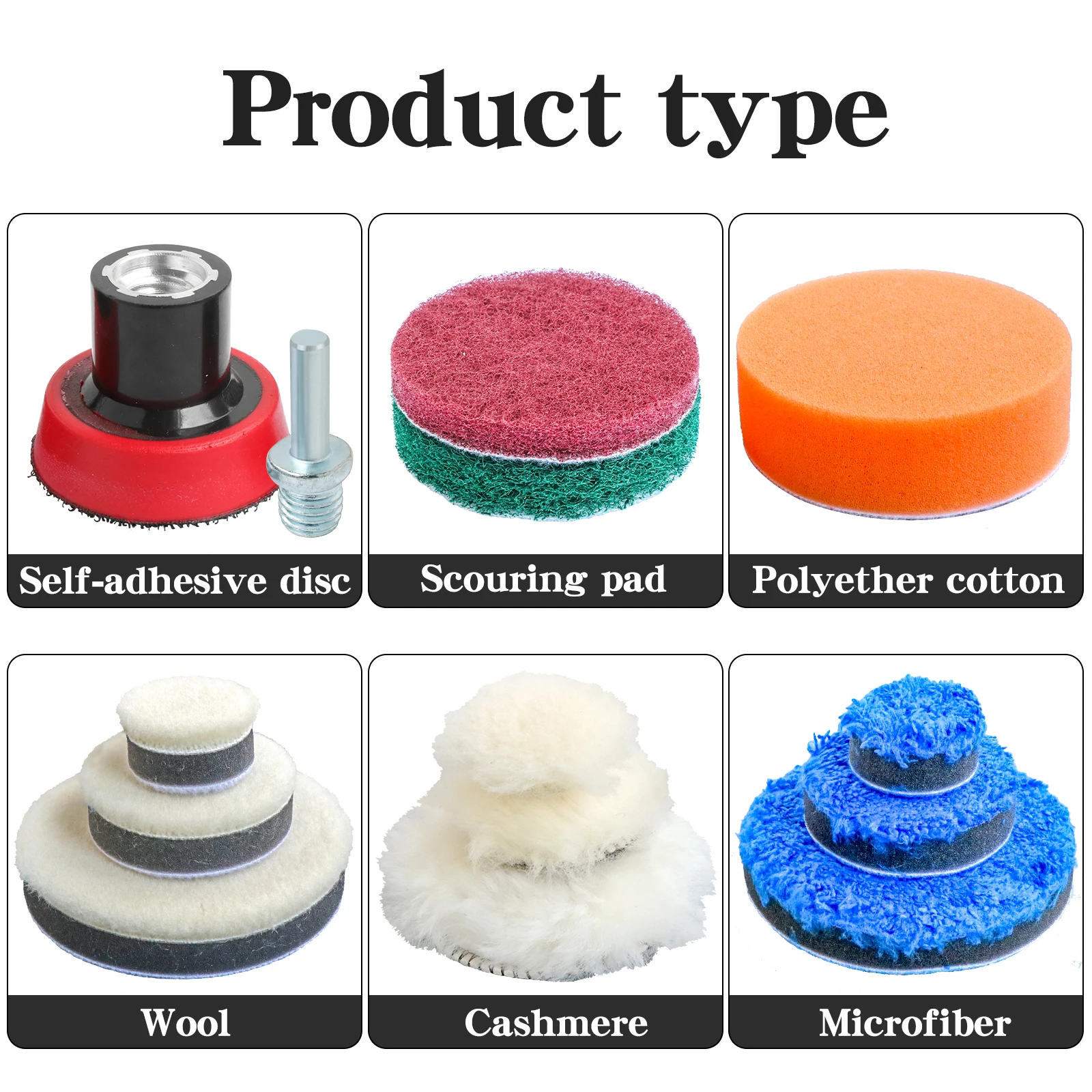 1"/2"/3" Car Polishing Pads Sponge Wool Polishing Waxing Buffing Pads Kit Scouring Pad Set for Car Polishing Cleaning For Drill