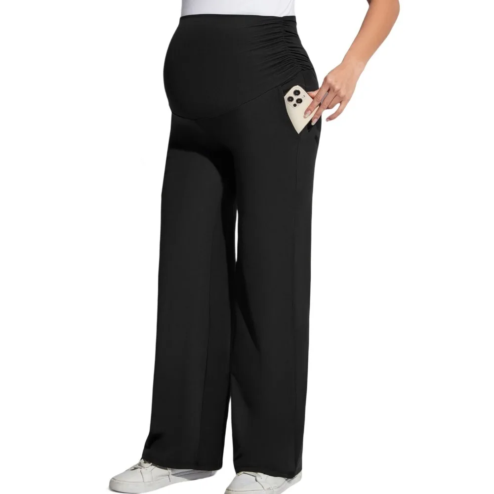 سروال بطبقة أساسية للحمل، سروال يوجا للأمهات مع قطع واسعة وخصر عالي داعم للأمهات المتوقعين #5