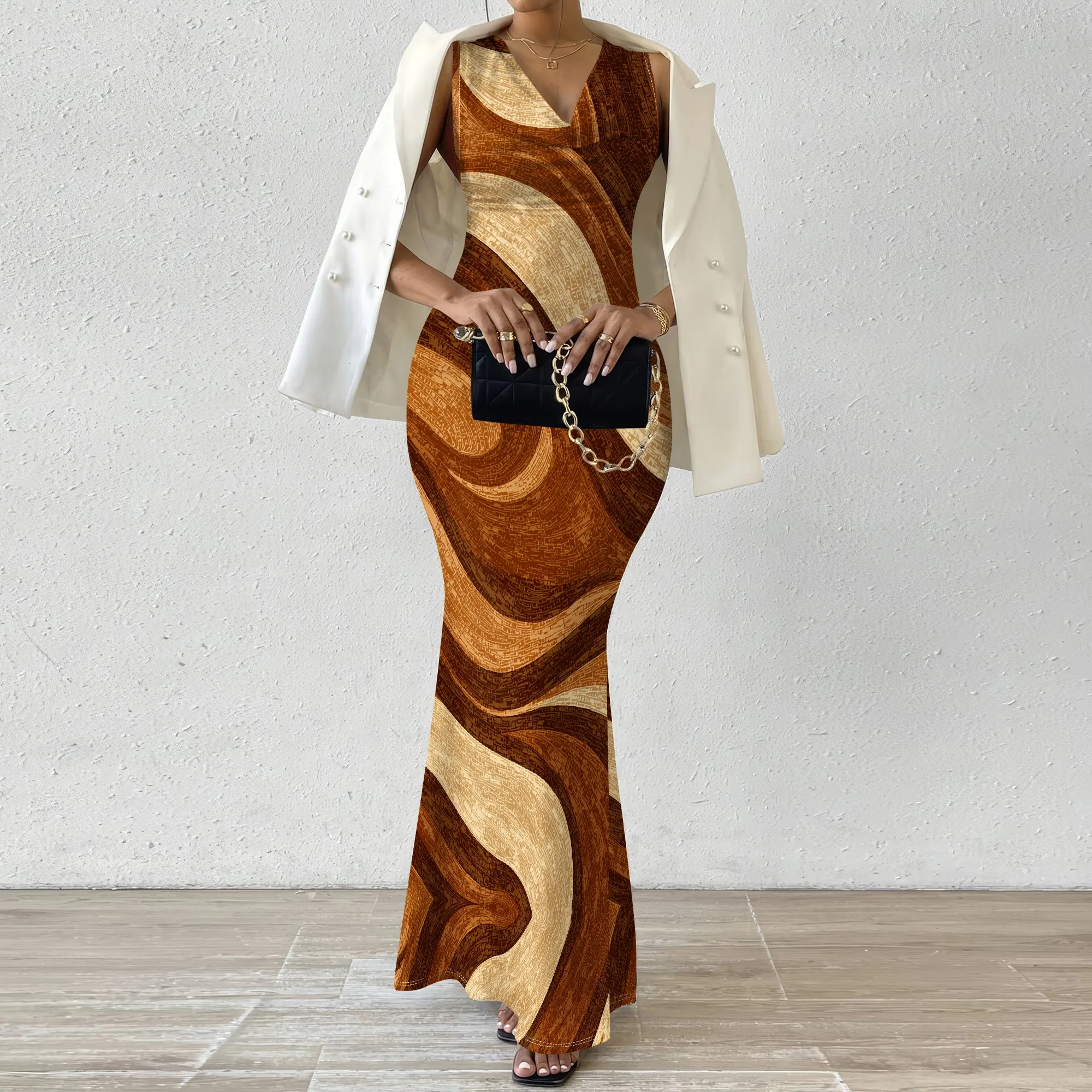 

Women’s Abstract Print Mermaid Maxi Dress XS-3XL Sexy Sleeveless Slim Fit Long Dress Summer 2025 Party Evening Wear