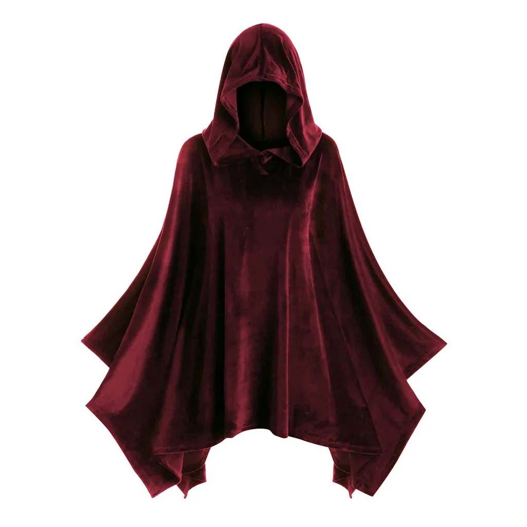 Dames Cape Cape Middeleeuwse Renaissance Cosplay Kostuum Vintage Volwassen Heks Effen Kleur Mantel Losse Plus Size Capuchon Sjaal