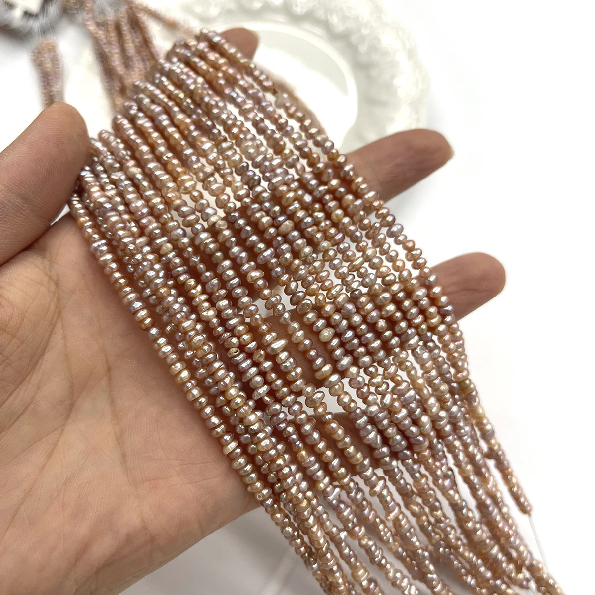3-4mm Zufällige Rosa-Lila Unregelmäßige Süßwasserperlen Halbfertige Perlenkomponenten für Handgemachte DIY-Schmuck- und Bastelprojekte – Detail 7