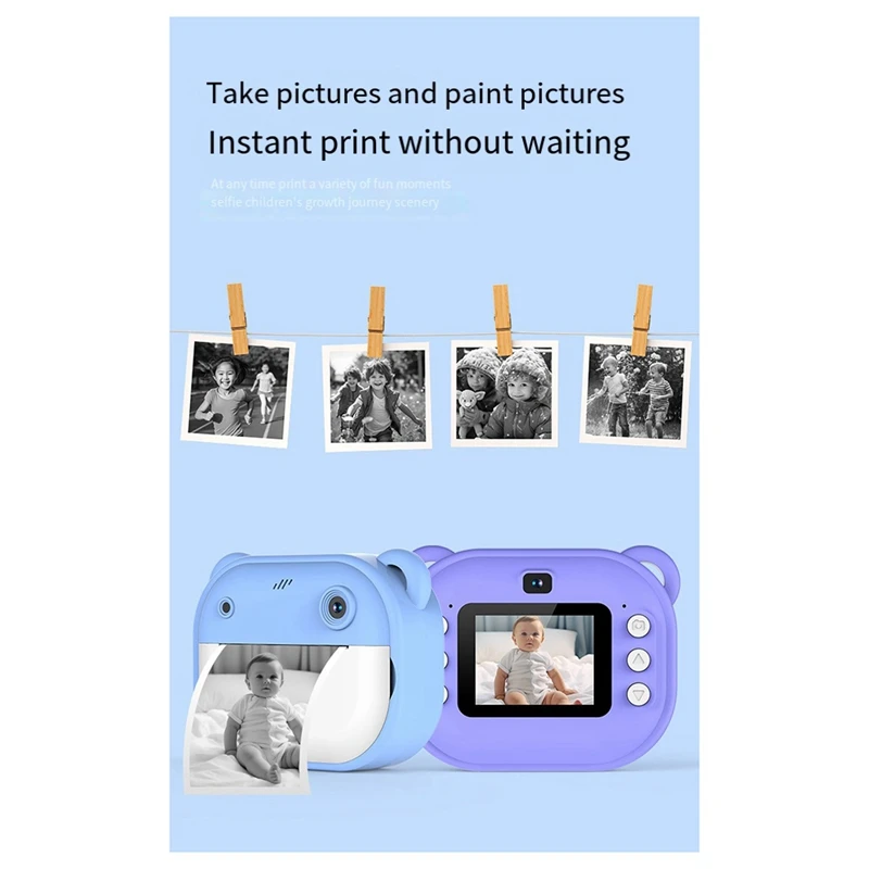 A20R-1080P Children Print Camera Dual Camera 240MP One-Touch Printable Camera With 2 Rolls Of 57X25mm Print Paper