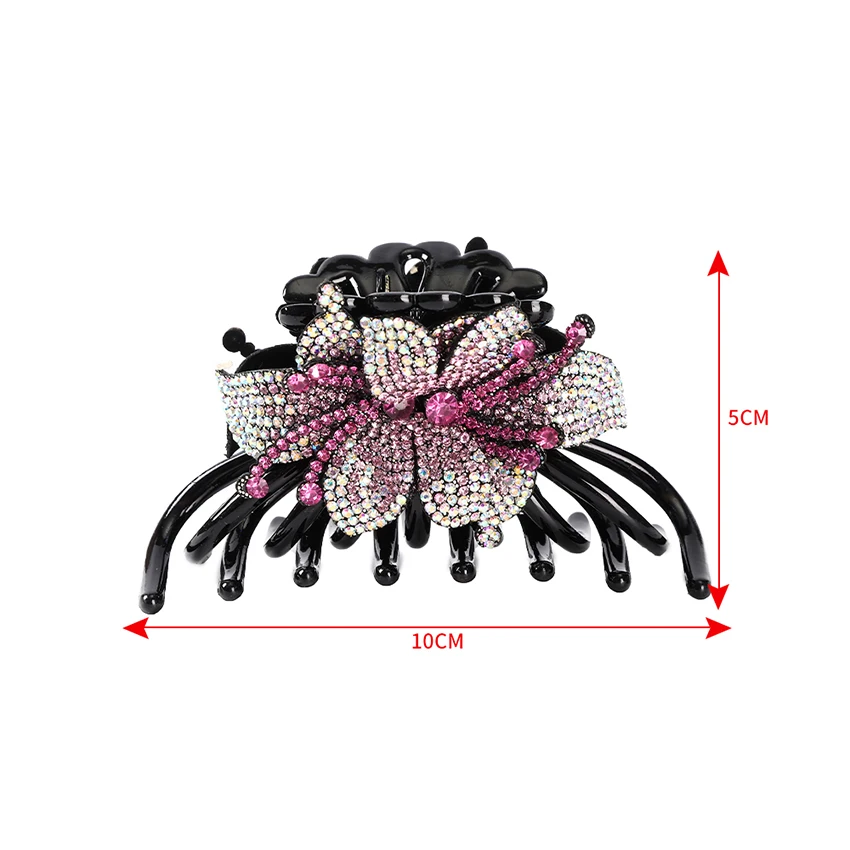 LEVAO Elegant Rhinestone Flower Hair Grab Ladies Vintage Crystal Headwear Fashion Spider Claw Clip Barrettes Hair Accessories