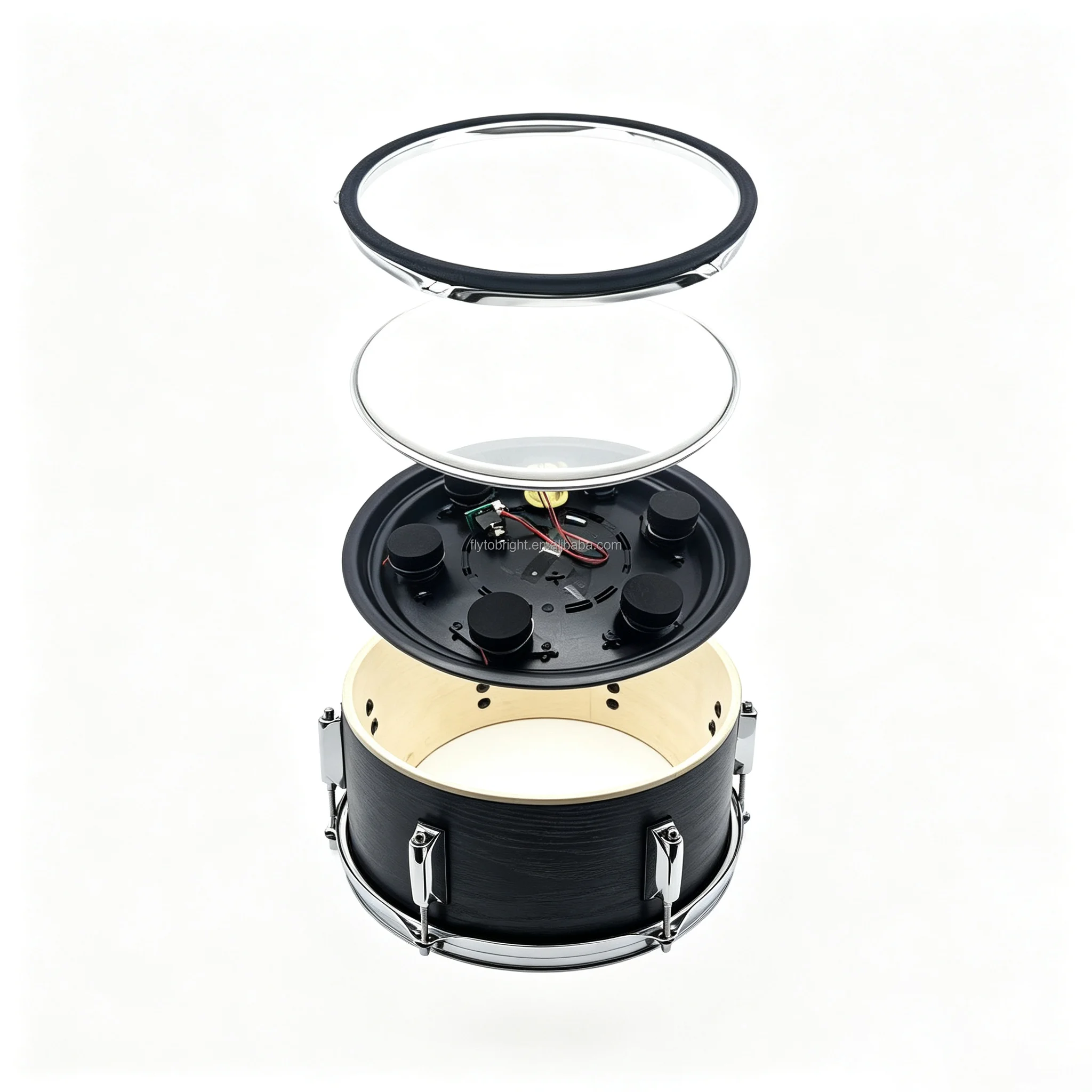 14 X 5.5 Inch Black Wood Electric Snare Drum Set With 6 Trigger Pad Portable Percussion Instrument