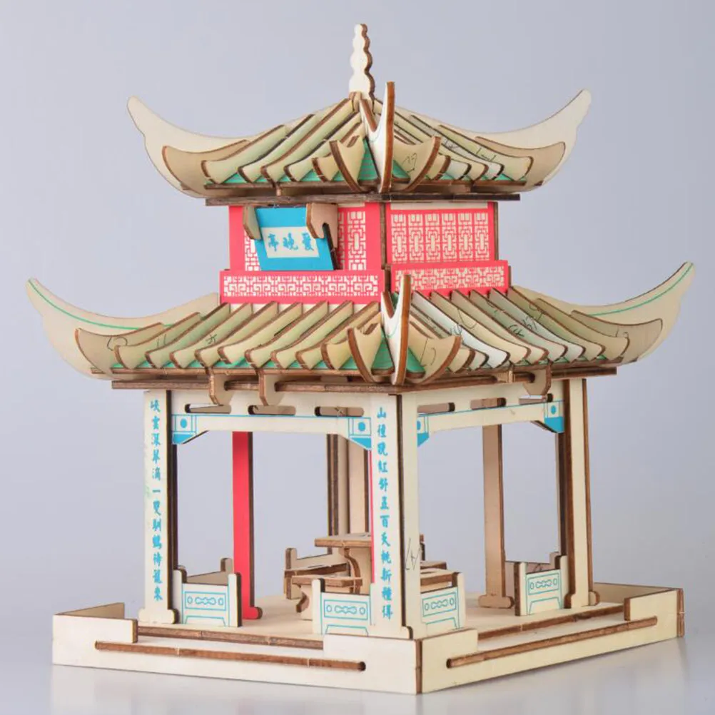 Aiwan Pavilion Shape 3D Wooden Puzzle Board Decorative Educational Puzzle for Kids DIY Creativity Development Cognitive Skills