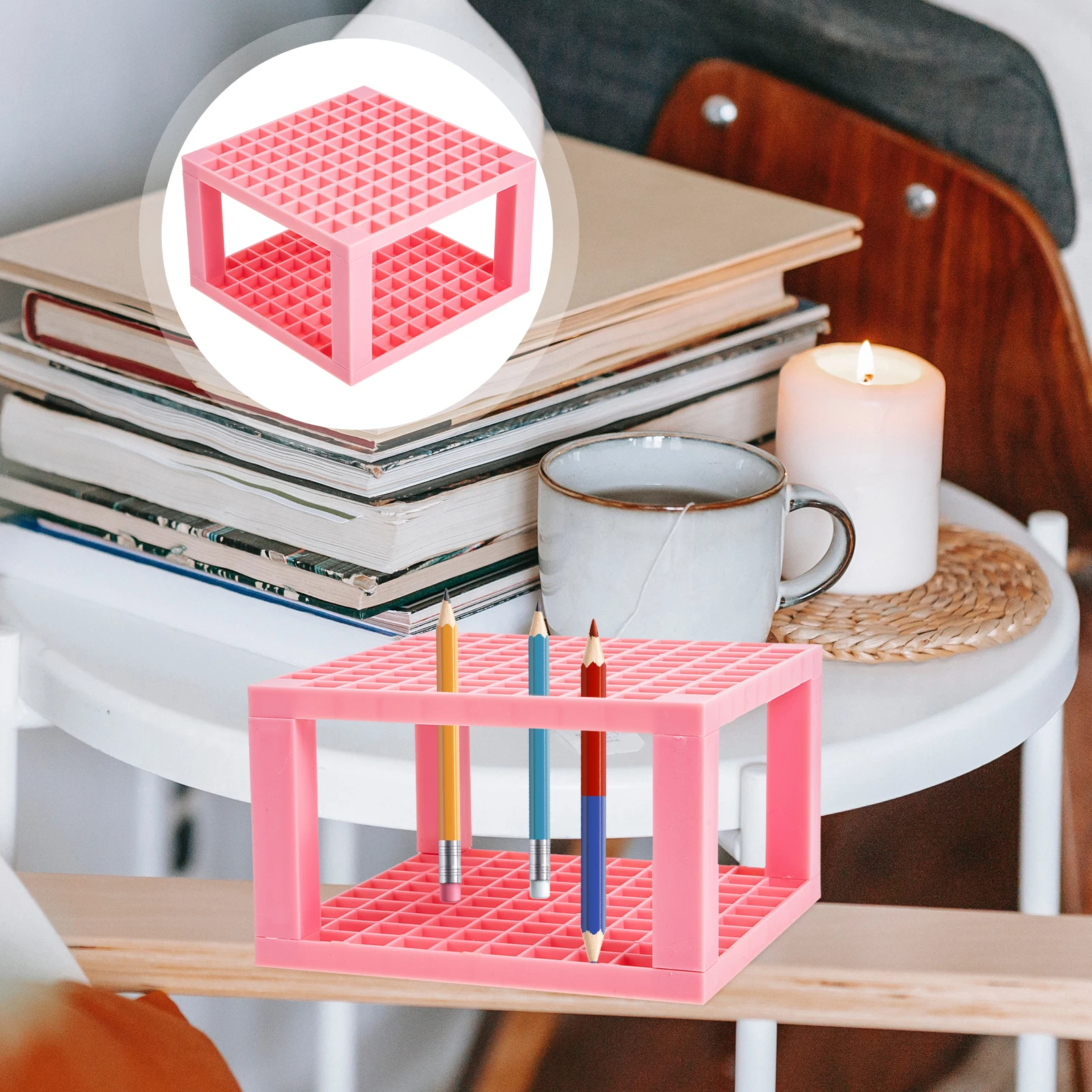 

2pcs Square Paintbrush Holders Multi-Holes Pencils Brush Rack Storage Container For Pens Markers Color Pencil Display Stand