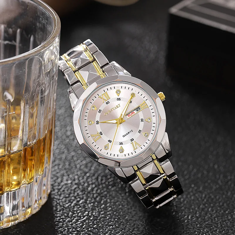 Watch For Men Business Fashion Night Light Waterproof Calendar Steel Strip Quartz Watch Trendy Casual Men's Watch Clock UTHAI
