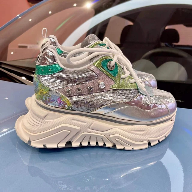 Women Chunky Shoes Sequin High Heels Platform Top Sneakers Fashion Designer Luxury Brand High Quality Casual Spring Lady Sliver AliExpress
