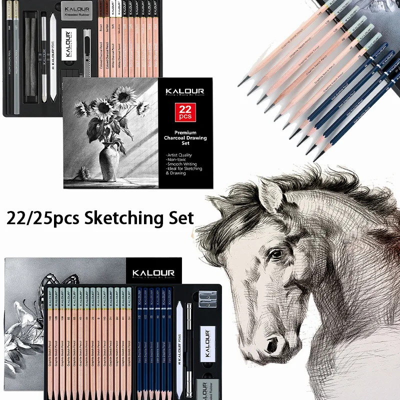 

Набор для рисования KALOUR: Графитовые карандаши для скетчинга, 22/25 шт., легко заточиваемые, с нерассеивающимся отражением света, для плавного письма, художественные принадлежности