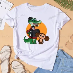 Russian Cheburashka Big-eyed Monkey Women T Shirt Crocodile Clothes Monkey Hipster Soviet Russian Doll Masculinas Novelty Top