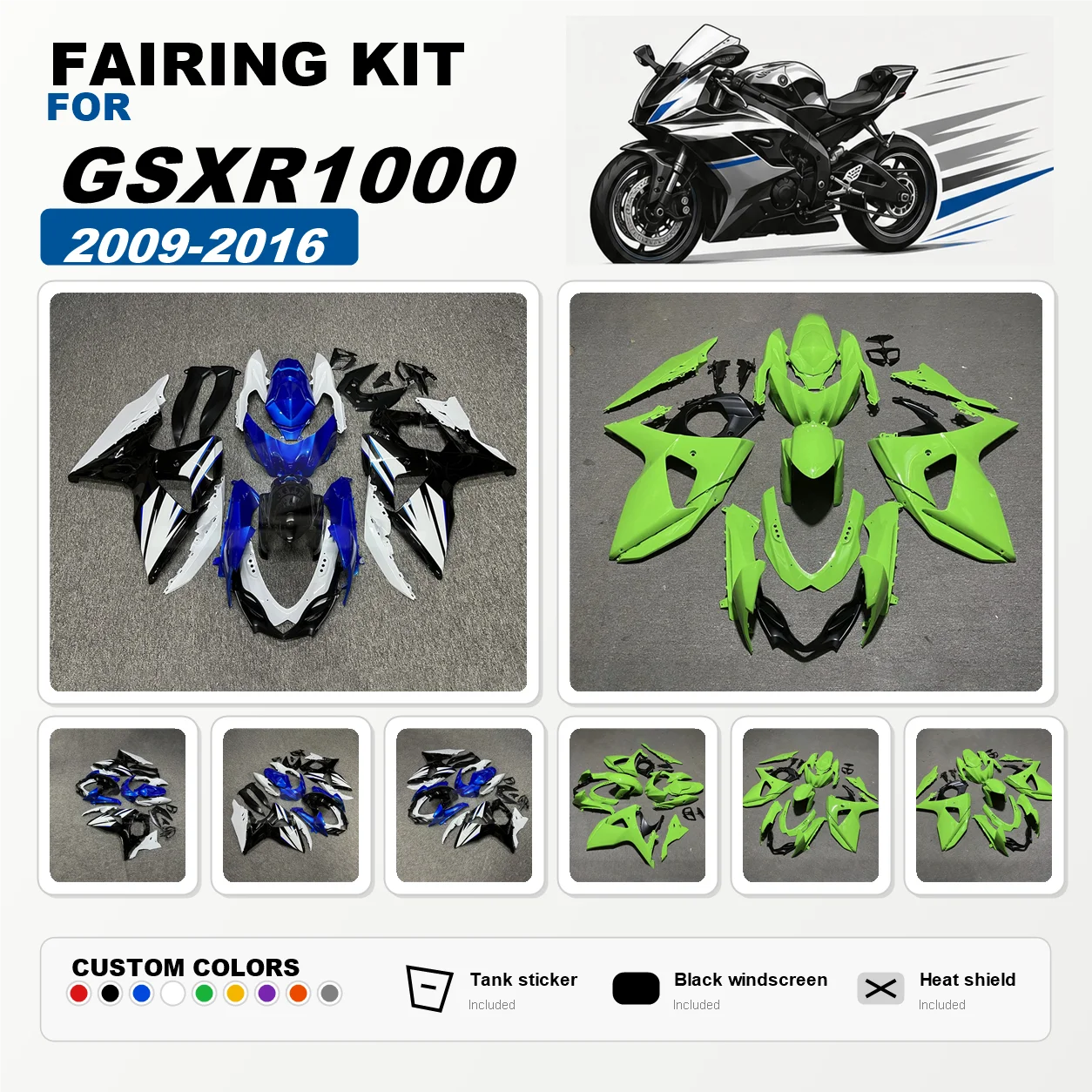 Aftermarket Parts Fairings GSXR 1000 2009-2016 Good Quality ABS Injection Bodywork Fairing Kit for 09-16 GSXR1000