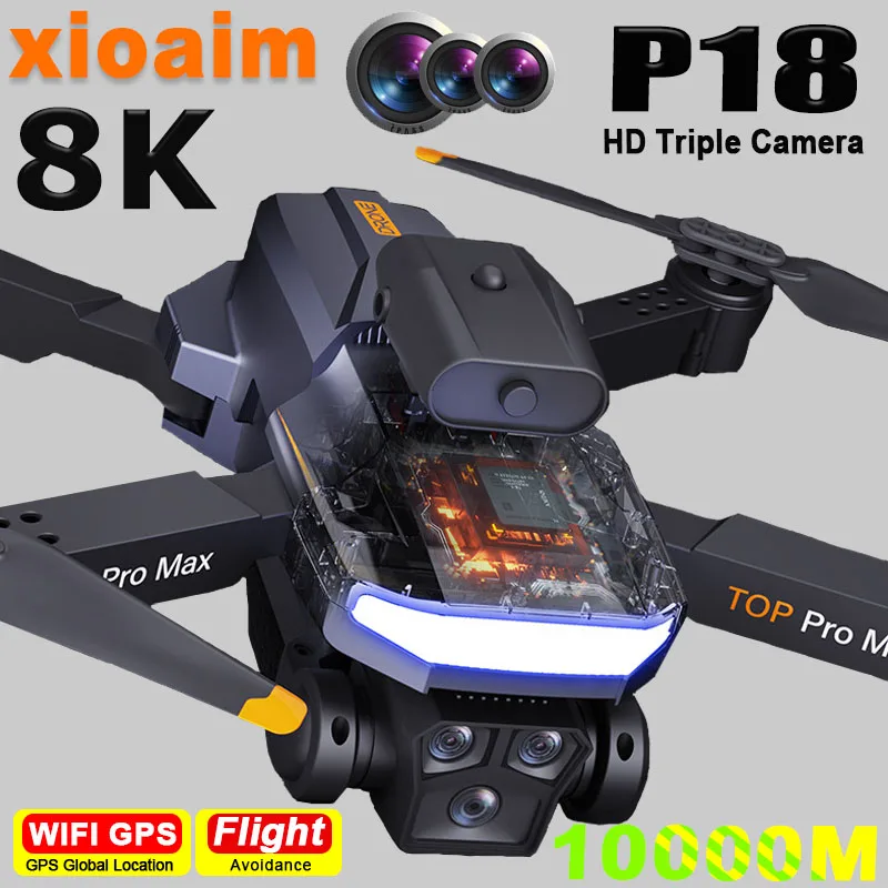 For Xiaomi P18 Drone GPS 8K HD Triple Camera Optical Flow Positioning Obstacle Avoidance Photography Foldable Quadcopter Toy